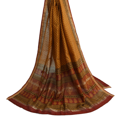 Sushila Vintage Mustard Dupatta 100% Pure Cotton Printed Long Stole Long Veil