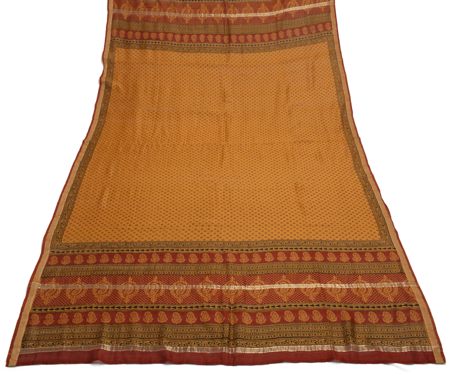 Sushila Vintage Mustard Dupatta 100% Pure Cotton Printed Long Stole Long Veil