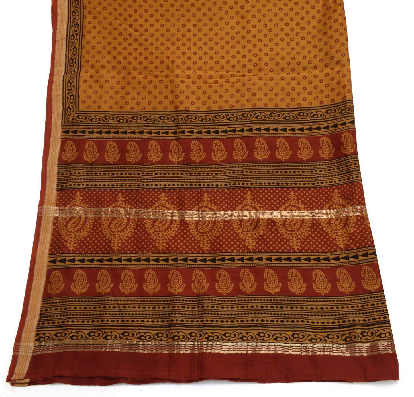 Sushila Vintage Mustard Dupatta 100% Pure Cotton Printed Long Stole Long Veil