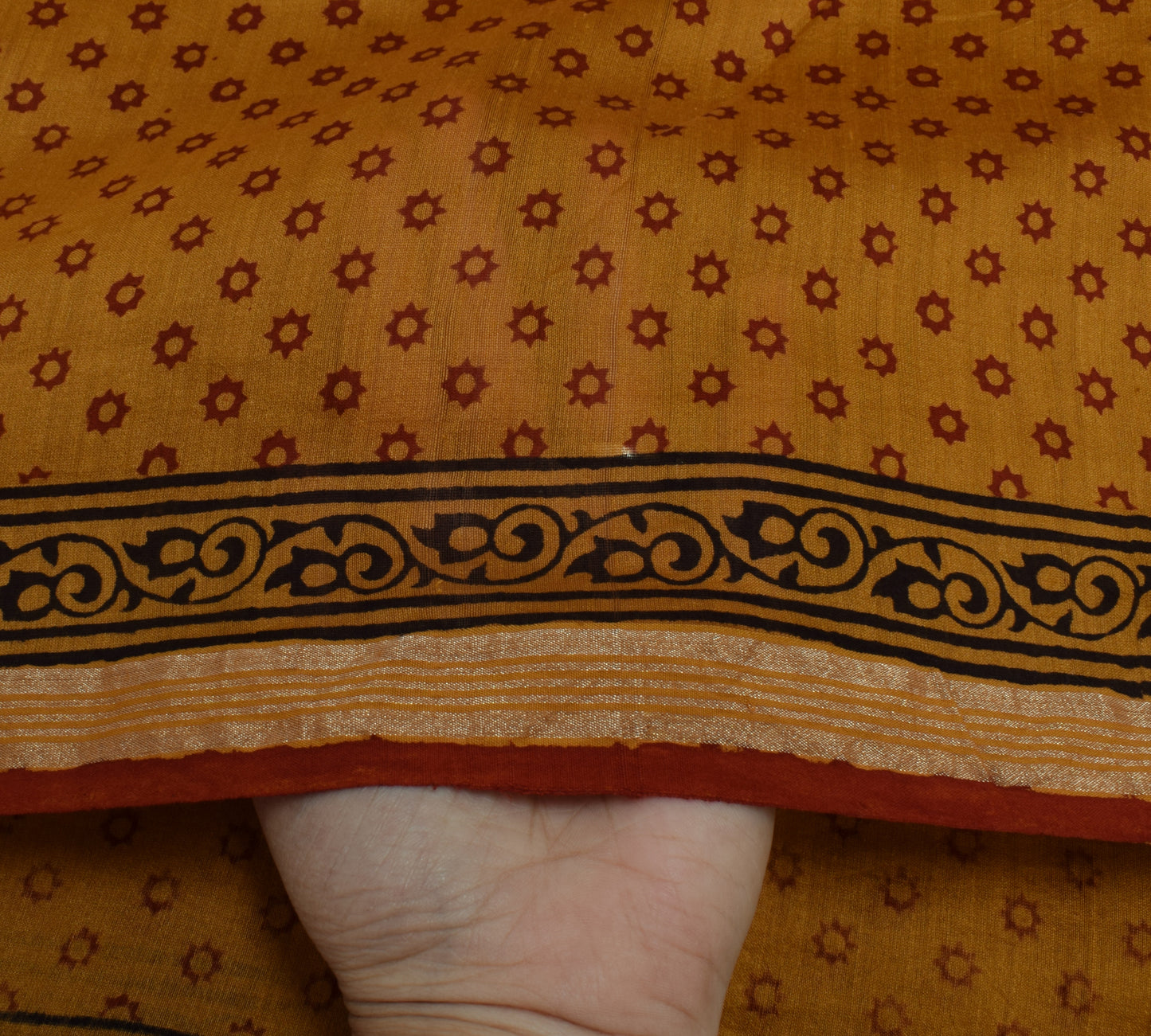 Sushila Vintage Mustard Dupatta 100% Pure Cotton Printed Long Stole Long Veil