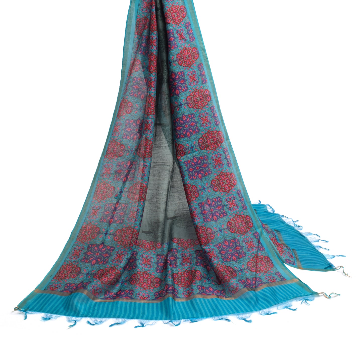 Sushila Vintage Gray Indian Dupatta 100% Pure Cotton Printed Long Stole Wrap