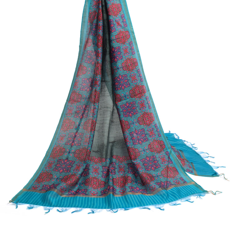 Sushila Vintage Gray Indian Dupatta 100% Pure Cotton Printed Long Stole Wrap
