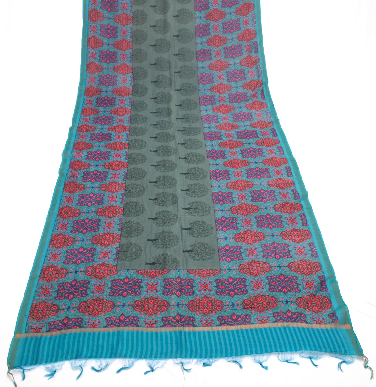 Sushila Vintage Gray Indian Dupatta 100% Pure Cotton Printed Long Stole Wrap