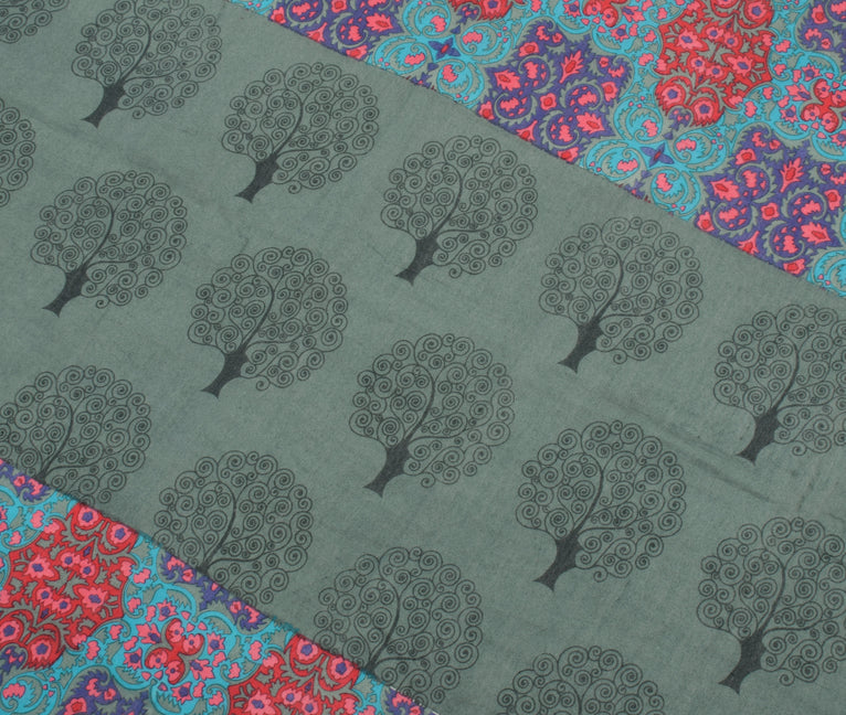 Sushila Vintage Gray Indian Dupatta 100% Pure Cotton Printed Long Stole Wrap