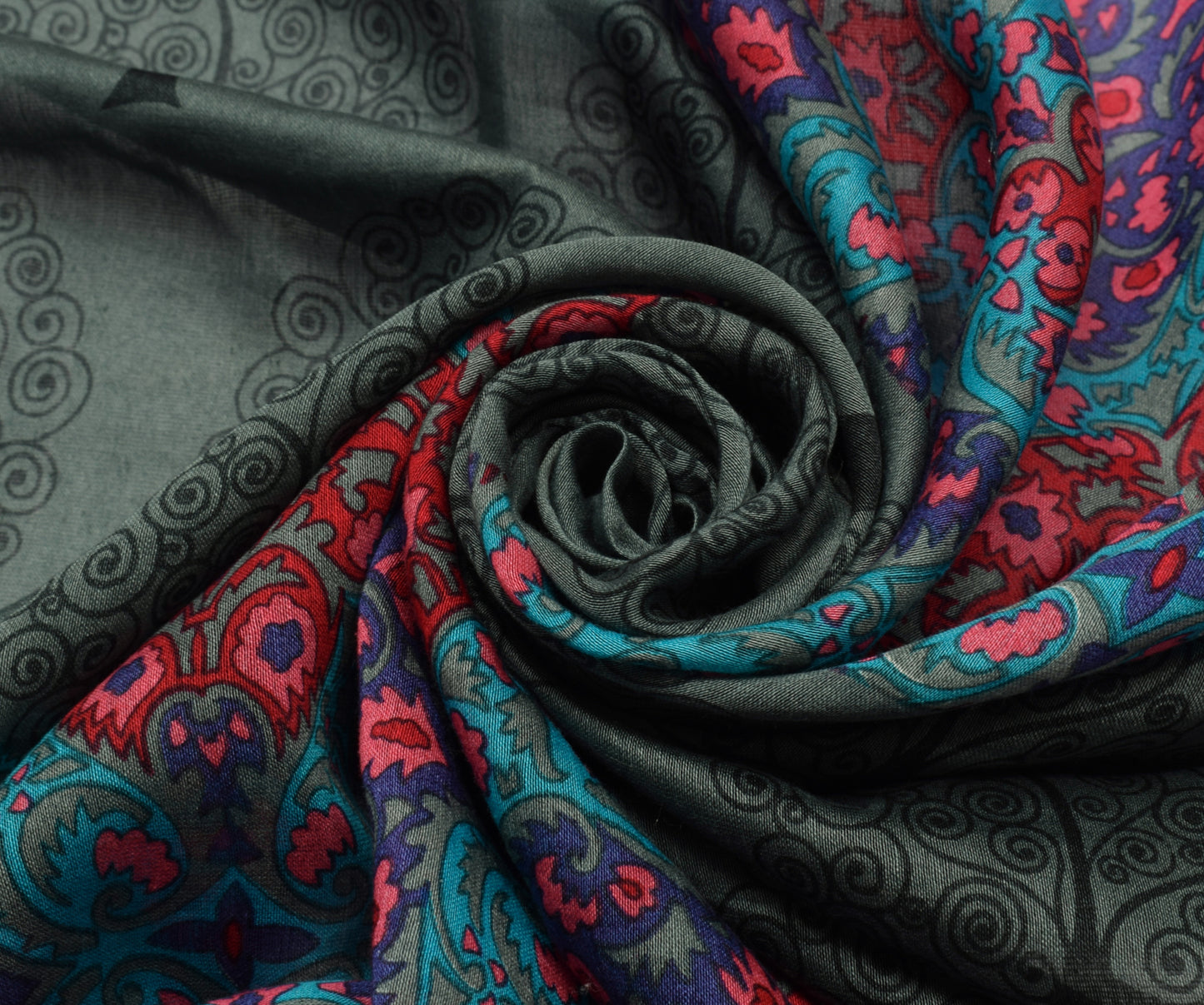 Sushila Vintage Gray Indian Dupatta 100% Pure Cotton Printed Long Stole Wrap