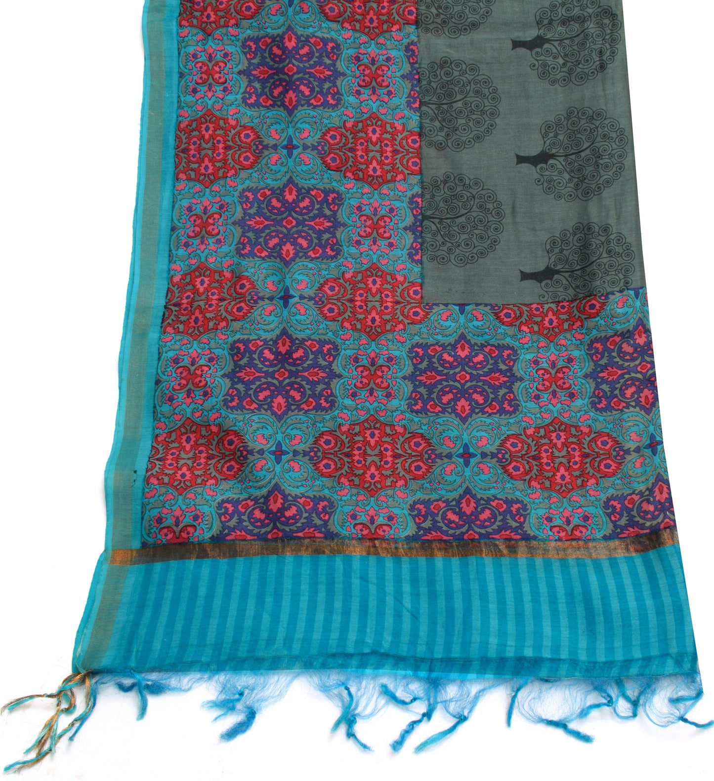 Sushila Vintage Gray Indian Dupatta 100% Pure Cotton Printed Long Stole Wrap