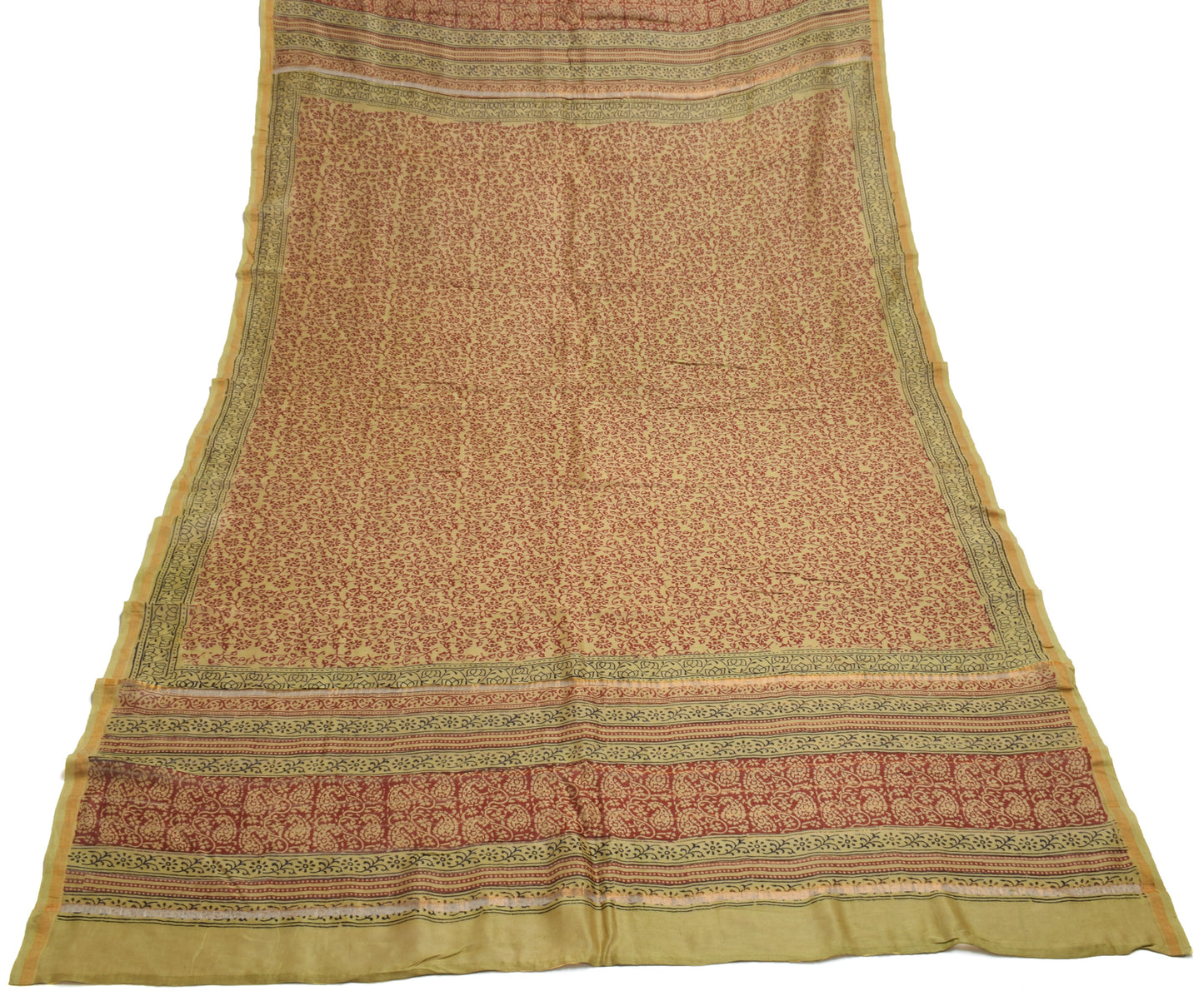 Sushila Vintage Brown Indian Dupatta Pure Cotton Hand Block Long Stole Veil Wrap