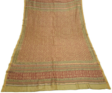 Sushila Vintage Brown Indian Dupatta Pure Cotton Hand Block Long Stole Veil Wrap