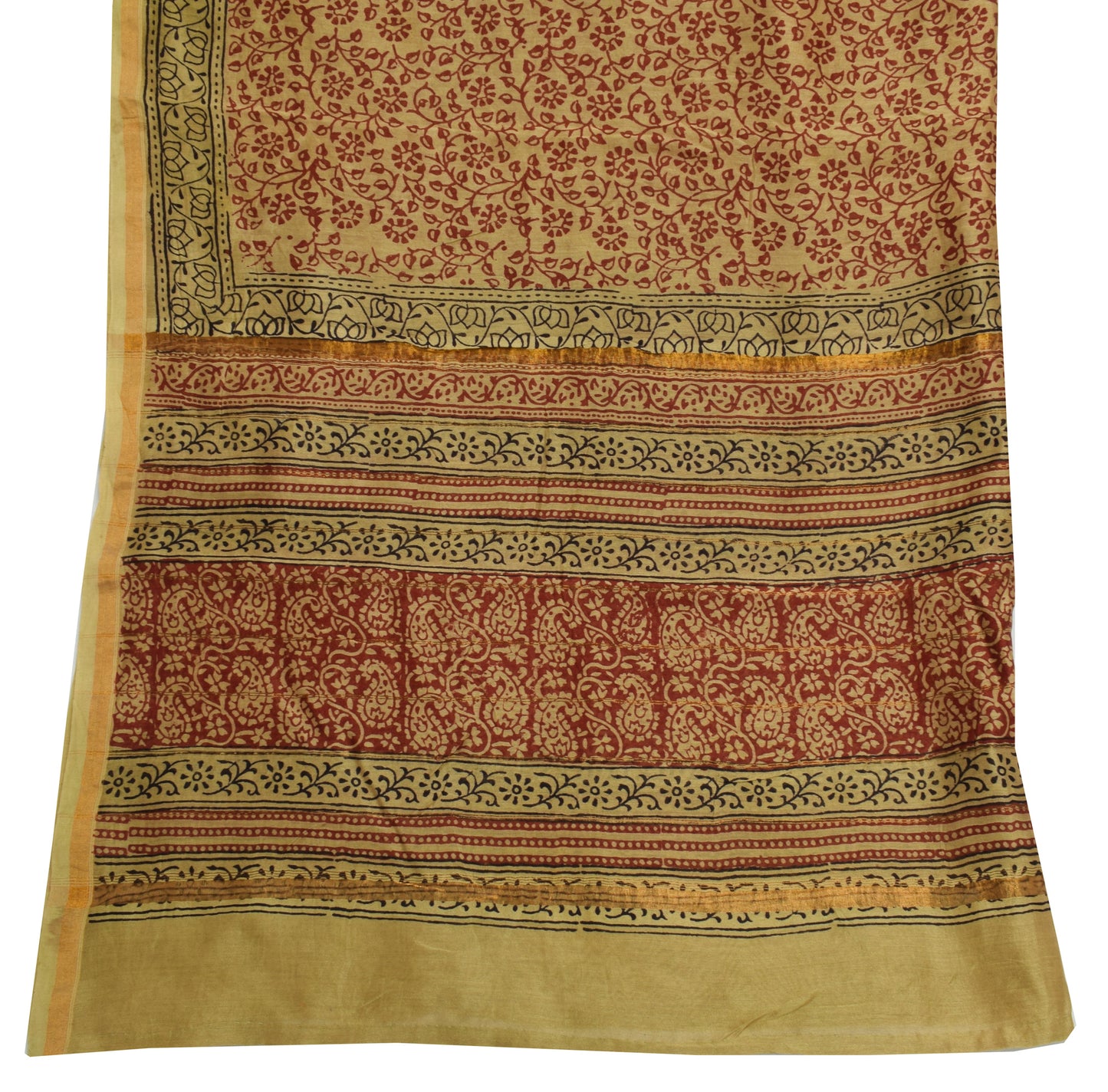 Sushila Vintage Brown Indian Dupatta Pure Cotton Hand Block Long Stole Veil Wrap