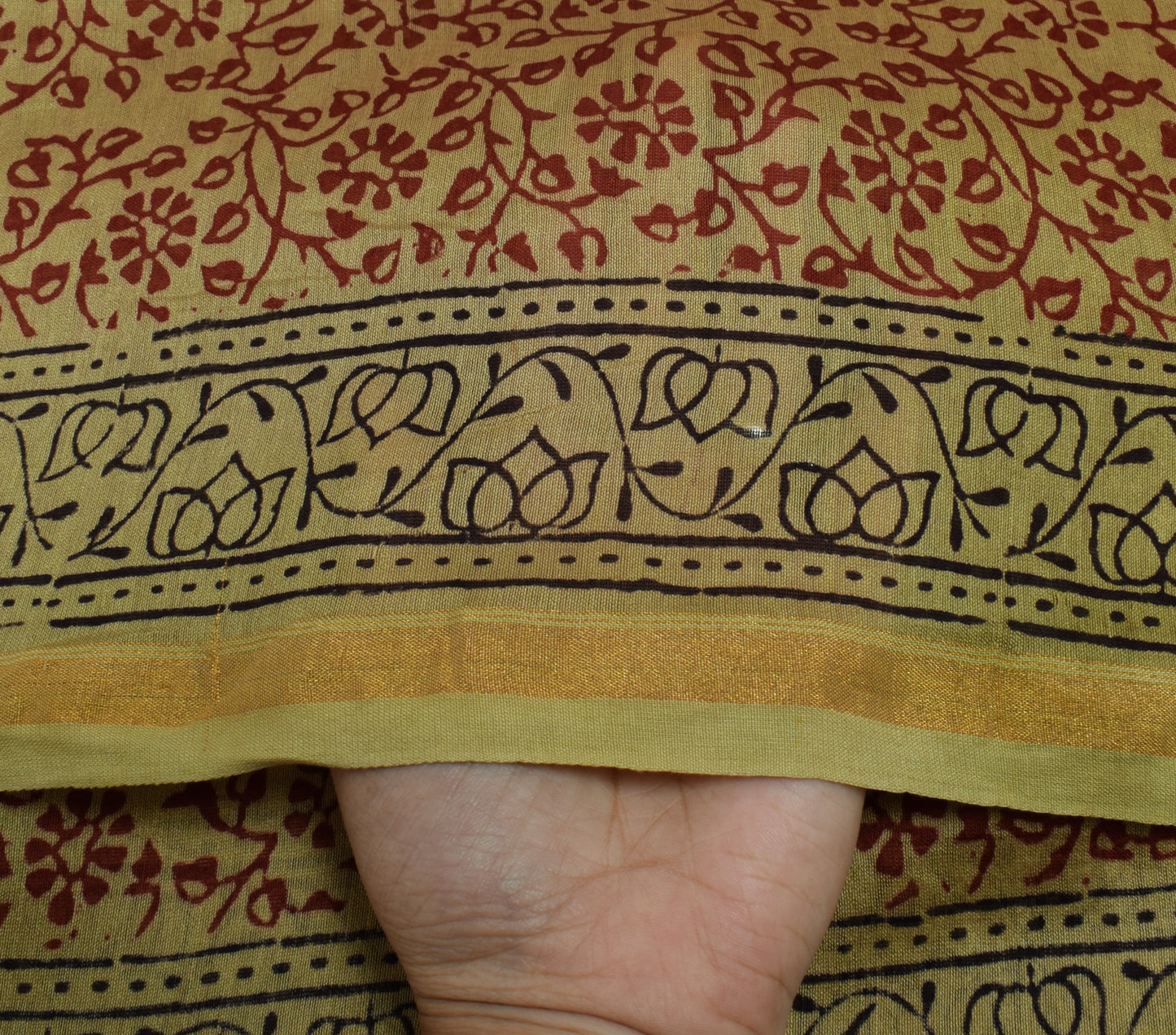 Sushila Vintage Brown Indian Dupatta Pure Cotton Hand Block Long Stole Veil Wrap