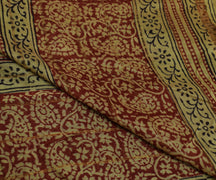 Sushila Vintage Brown Indian Dupatta Pure Cotton Hand Block Long Stole Veil Wrap