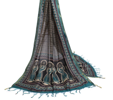 Sushila Vintage Black Indian Dupatta 100% Pure Silk Printed Long Stole Scarves