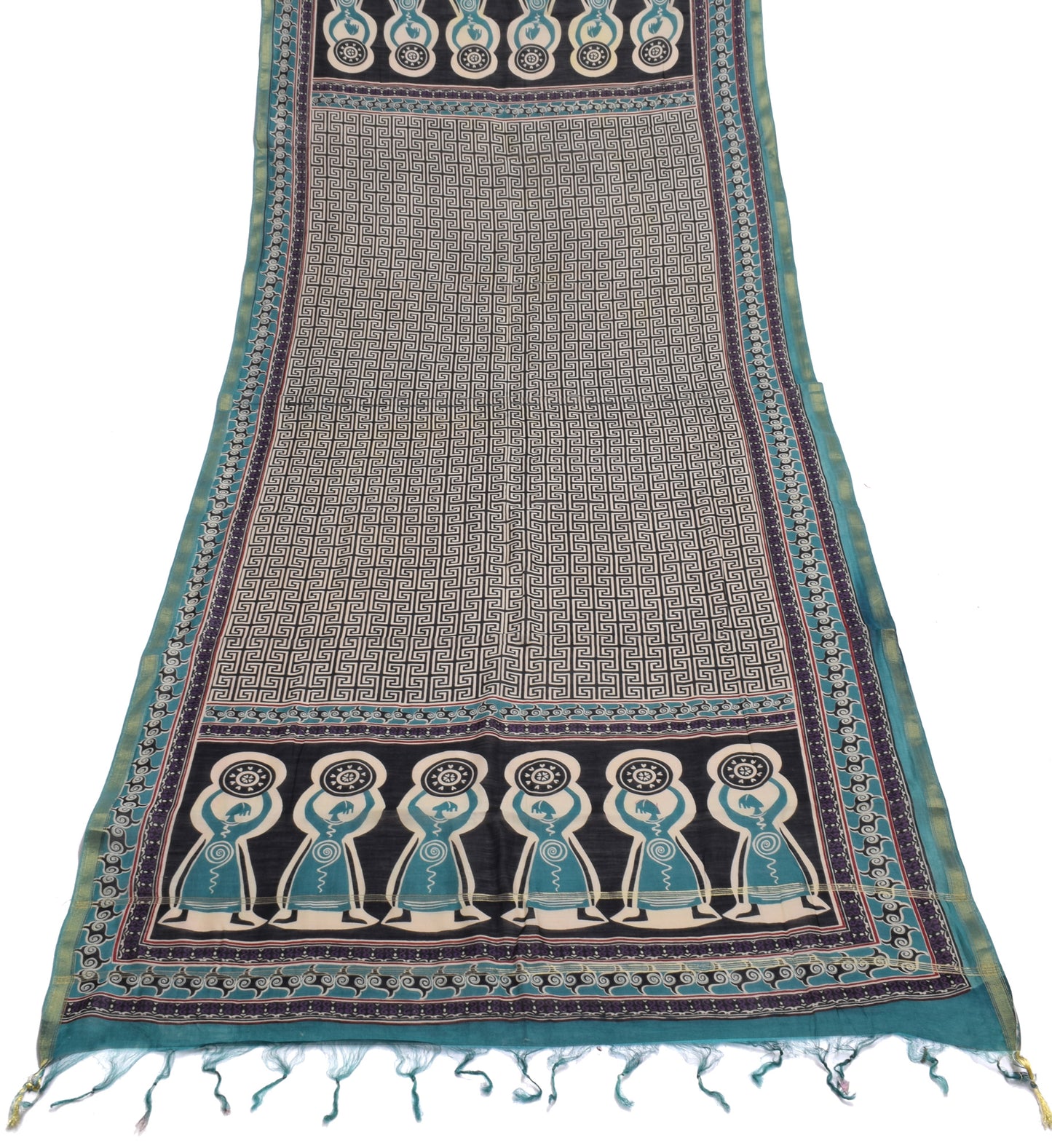 Sushila Vintage Black Indian Dupatta 100% Pure Silk Printed Long Stole Scarves