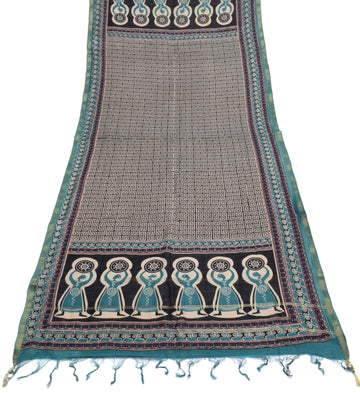 Sushila Vintage Black Indian Dupatta 100% Pure Silk Printed Long Stole Scarves