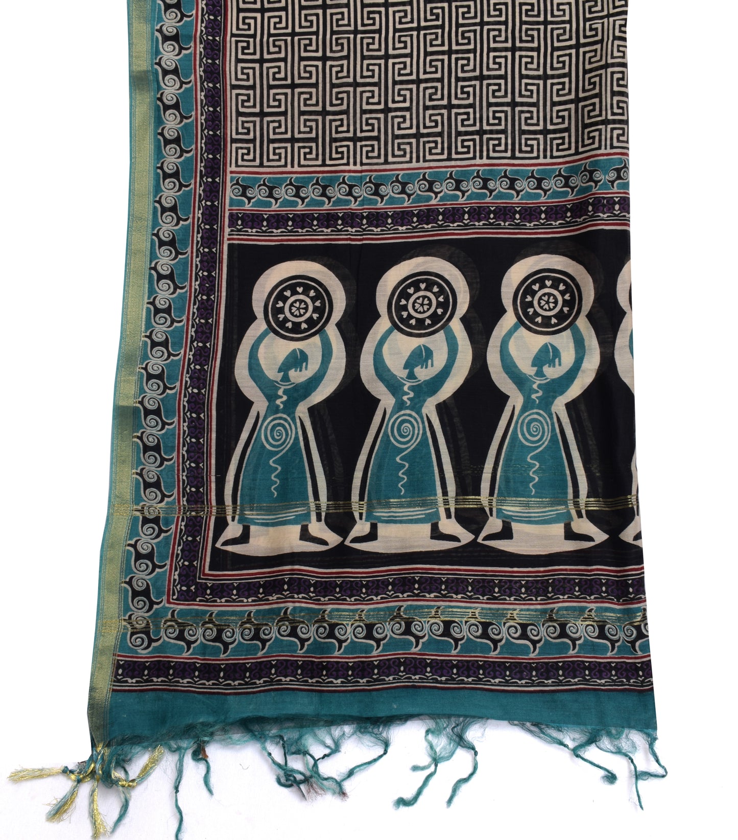 Sushila Vintage Black Indian Dupatta 100% Pure Silk Printed Long Stole Scarves