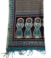 Sushila Vintage Black Indian Dupatta 100% Pure Silk Printed Long Stole Scarves
