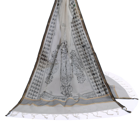 Sushila Vintage White Indian Dupatta Blend Tissue Printed Long Stole Veil