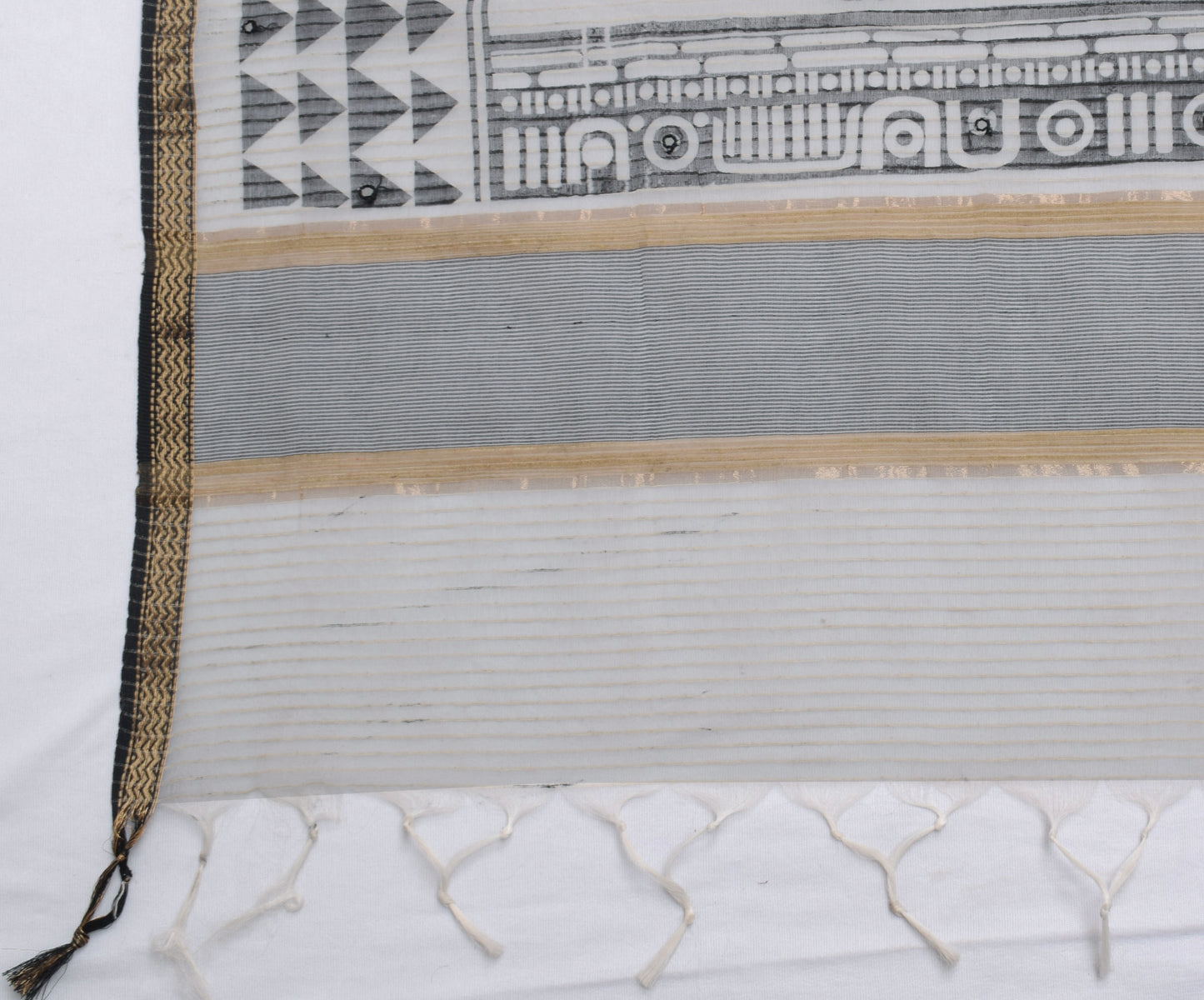 Sushila Vintage White Indian Dupatta Blend Tissue Printed Long Stole Veil