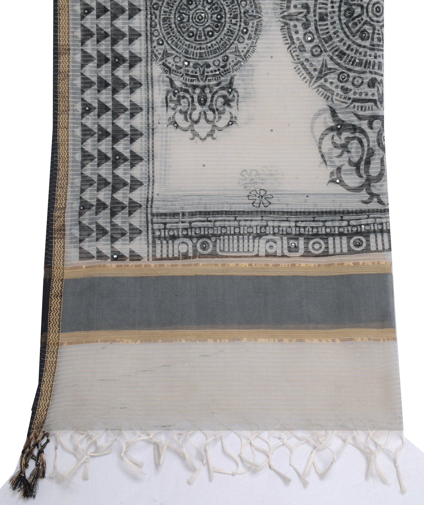 Sushila Vintage White Indian Dupatta Blend Tissue Printed Long Stole Veil