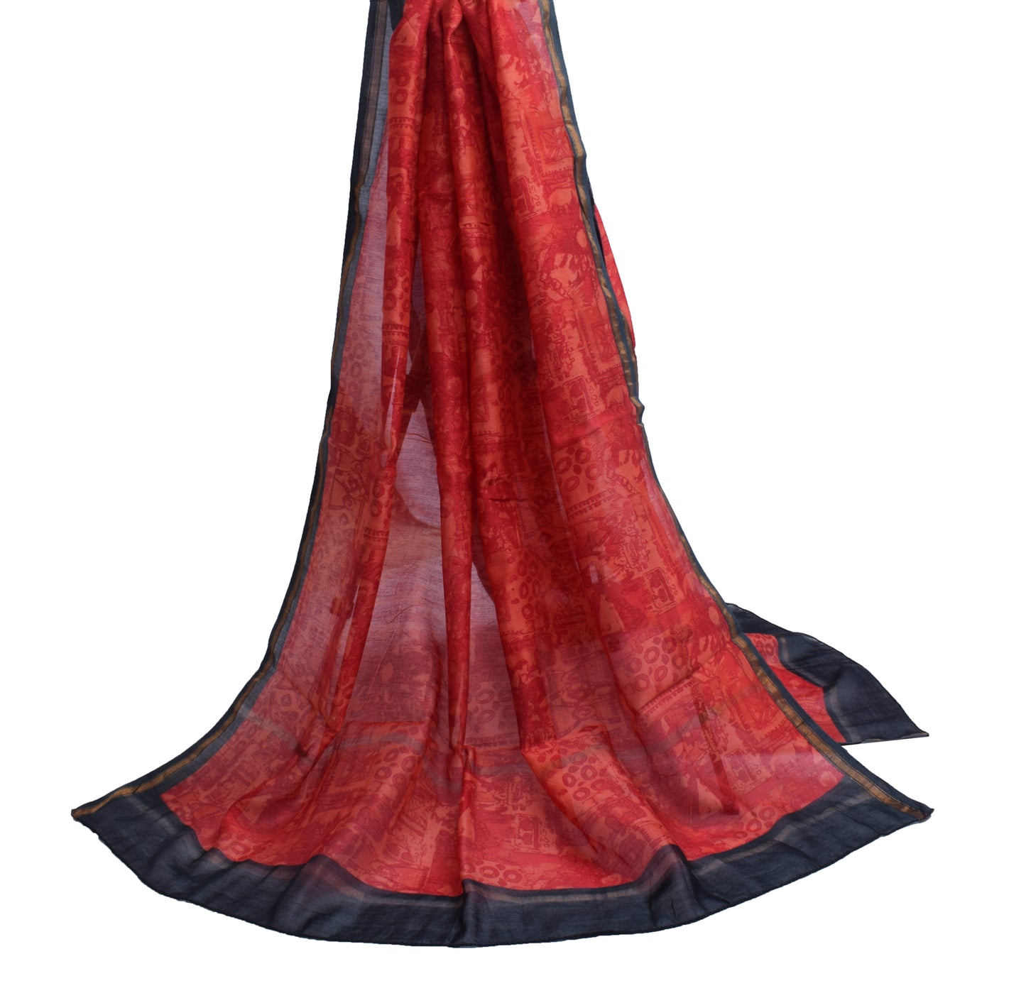 Sushila Vintage Dark Peach Dupatta Pure Cotton Printed Long Stole Veil Hijab