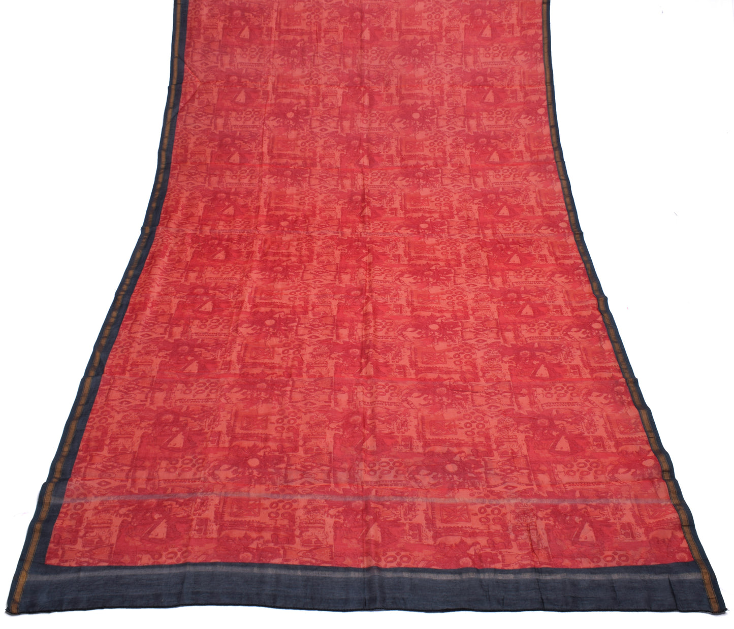Sushila Vintage Dark Peach Dupatta Pure Cotton Printed Long Stole Veil Hijab