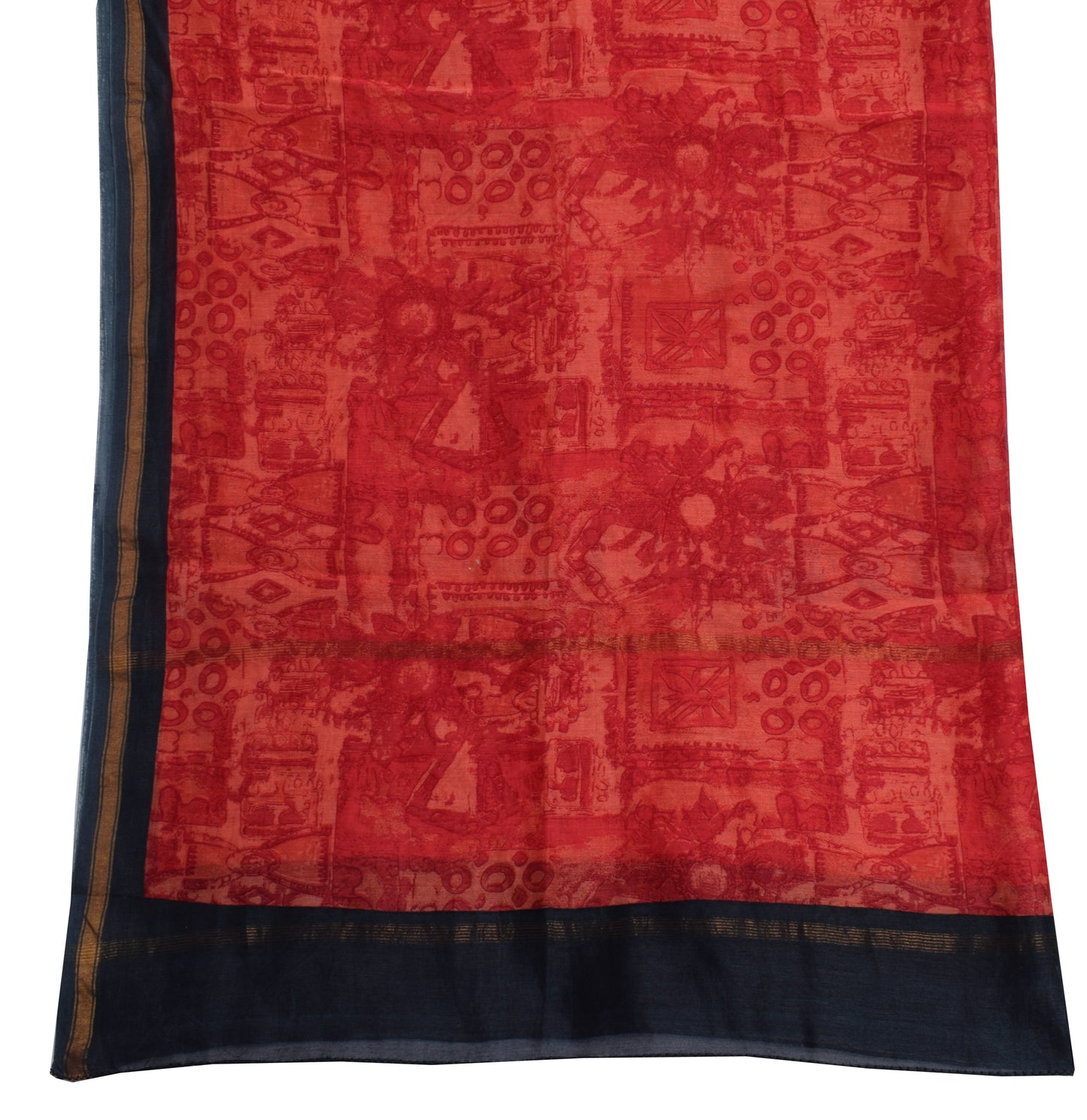 Sushila Vintage Dark Peach Dupatta Pure Cotton Printed Long Stole Veil Hijab