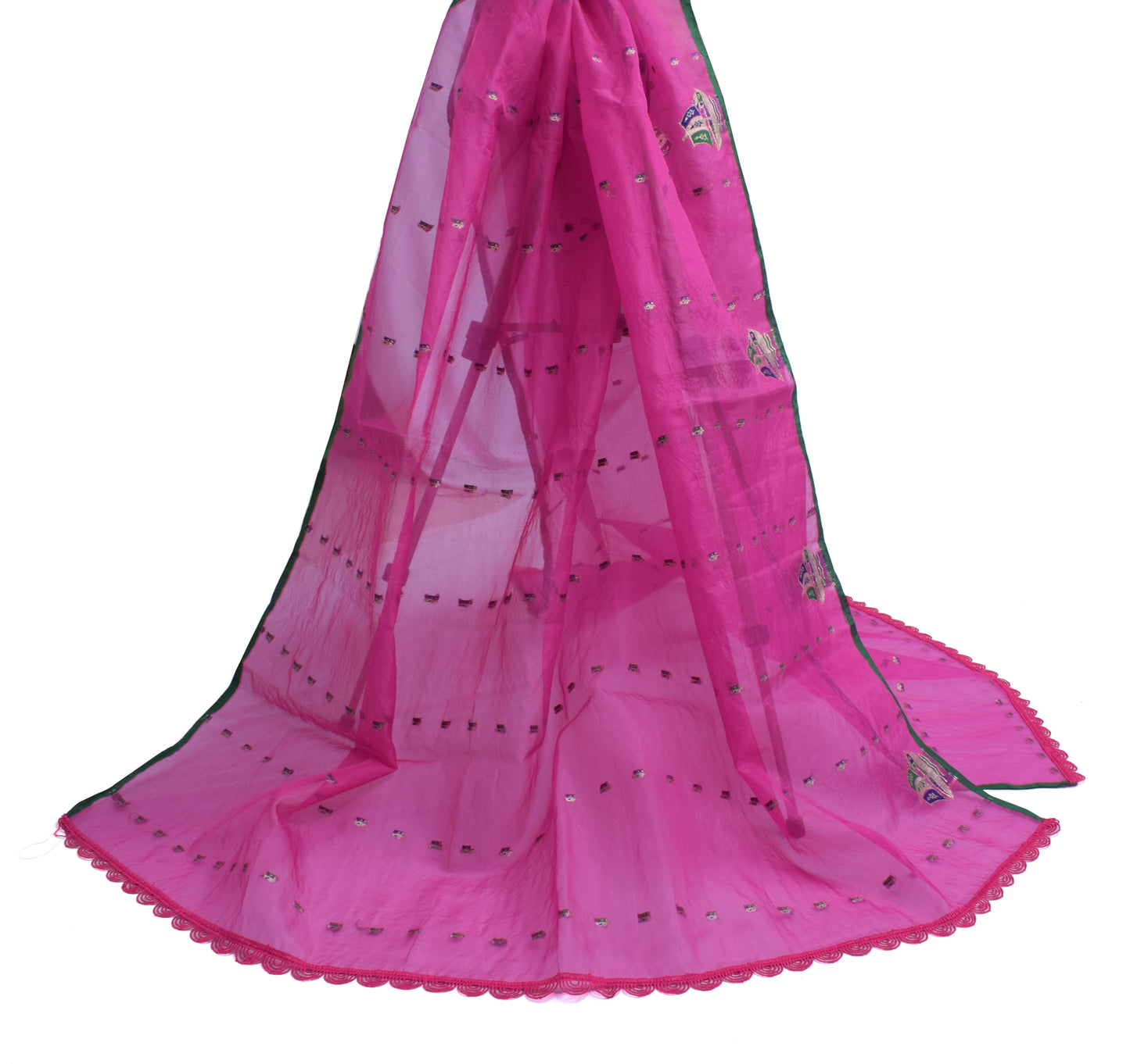 Sushila Vintage Pink Indian Dupatta Pure Tissue Silk Woven Long Stole Veil Wrap