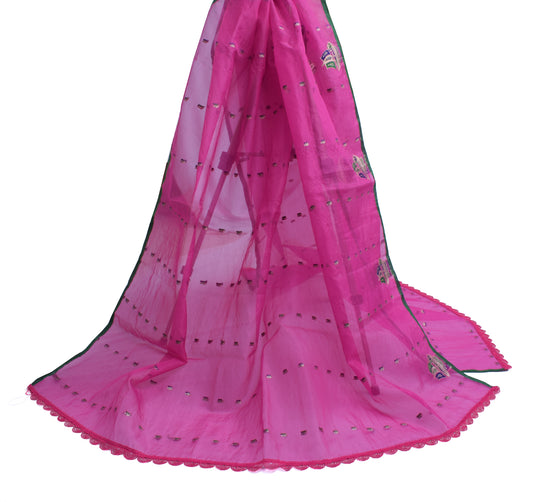 Sushila Vintage Pink Indian Dupatta Pure Tissue Silk Woven Long Stole Veil Wrap