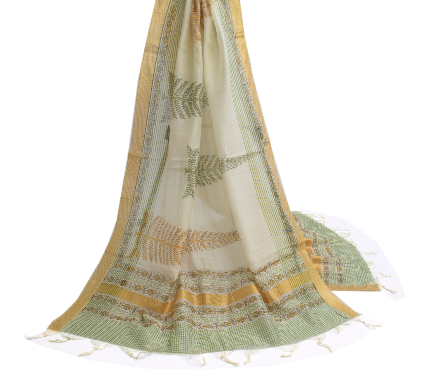 Sushila Vintage Indian Cream Dupatta 100% Pure Silk Printed Long Stole Scarves
