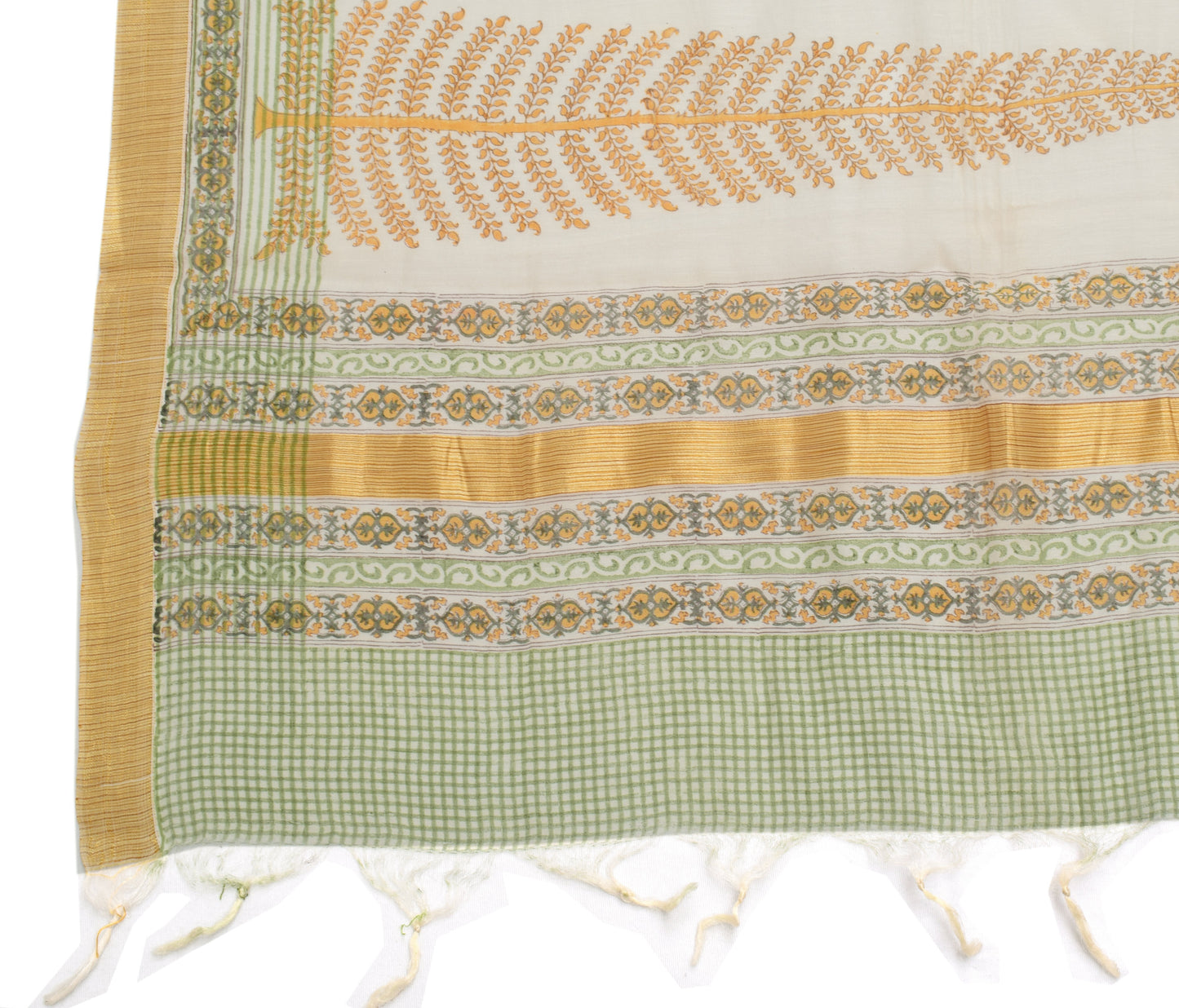 Sushila Vintage Indian Cream Dupatta 100% Pure Silk Printed Long Stole Scarves