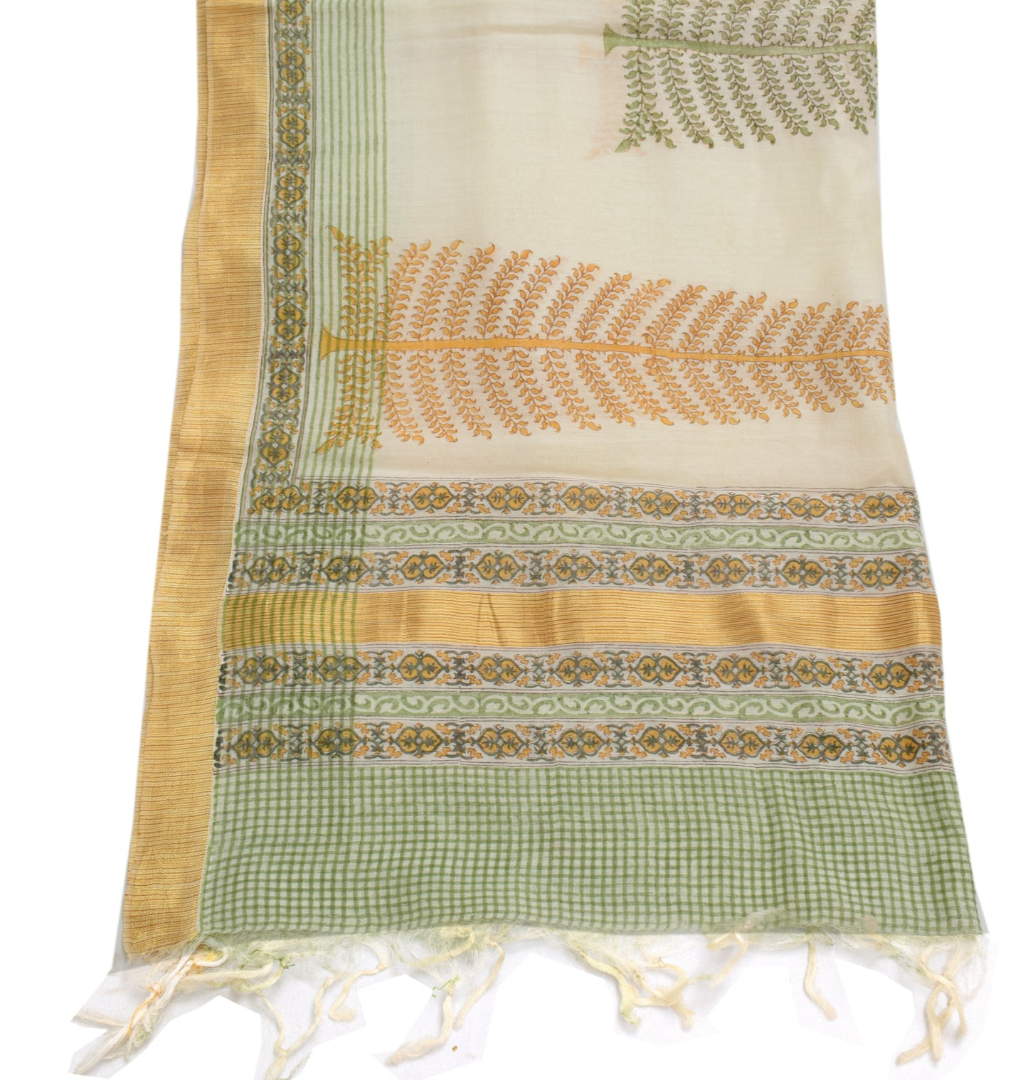 Sushila Vintage Indian Cream Dupatta 100% Pure Silk Printed Long Stole Scarves