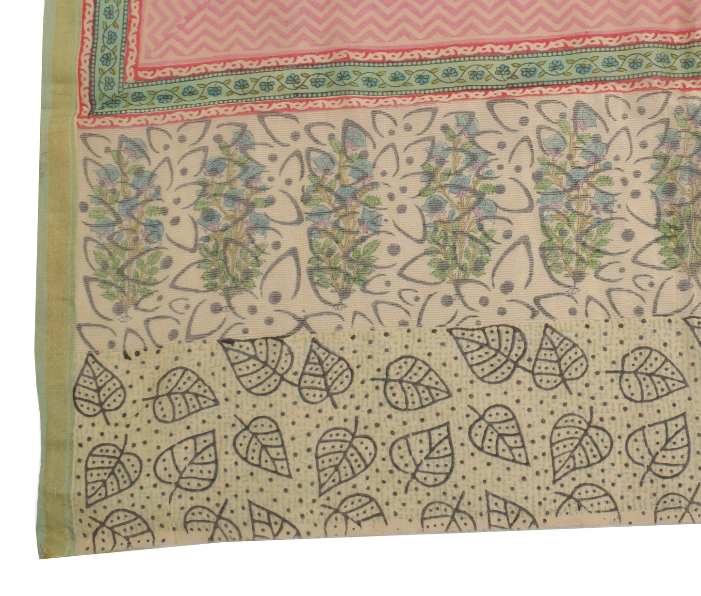 Sushila Vintage Indian Cream Dupatta 100% Pure Silk Printed Long Stole Veil