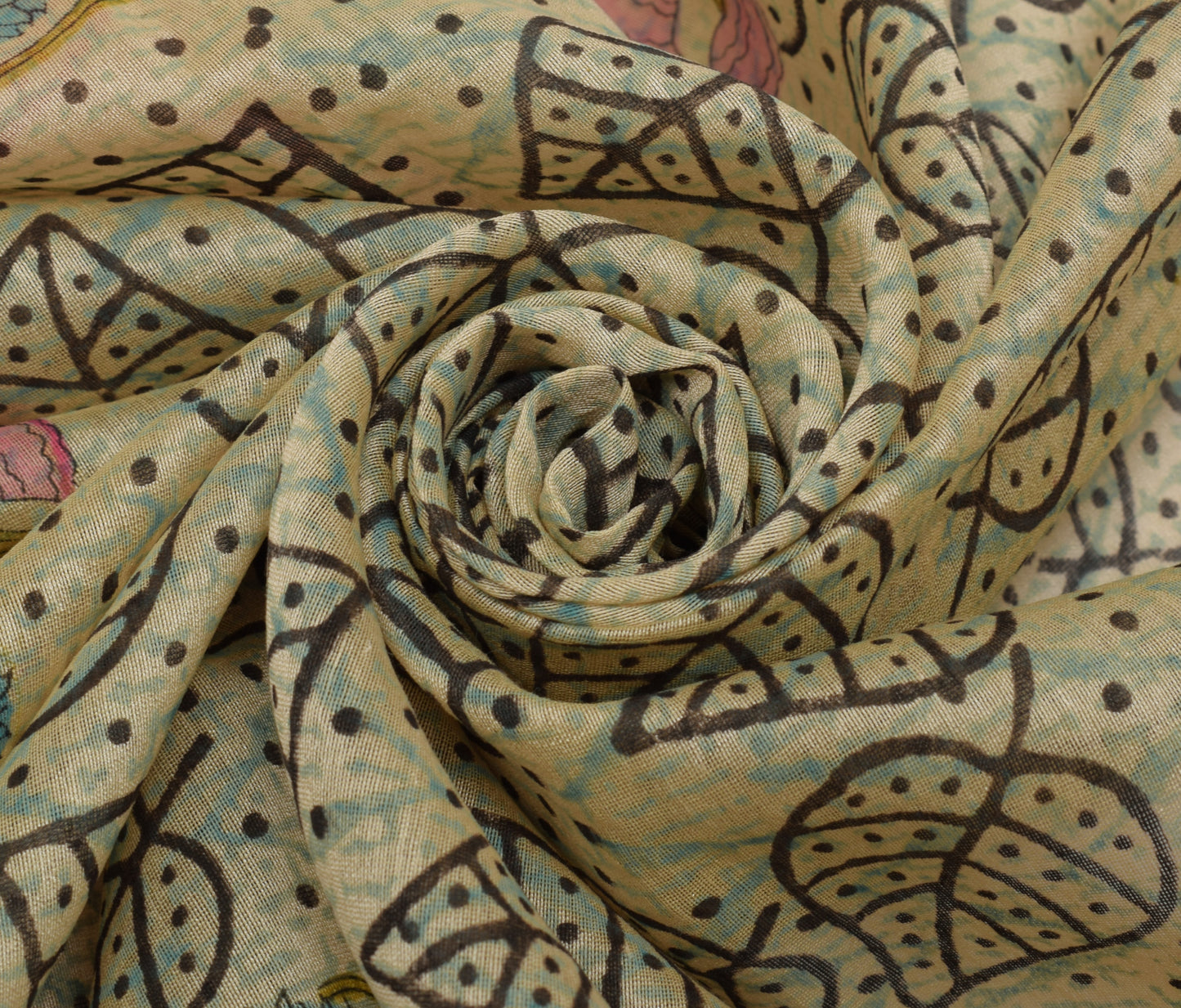 Sushila Vintage Indian Cream Dupatta 100% Pure Silk Printed Long Stole Veil