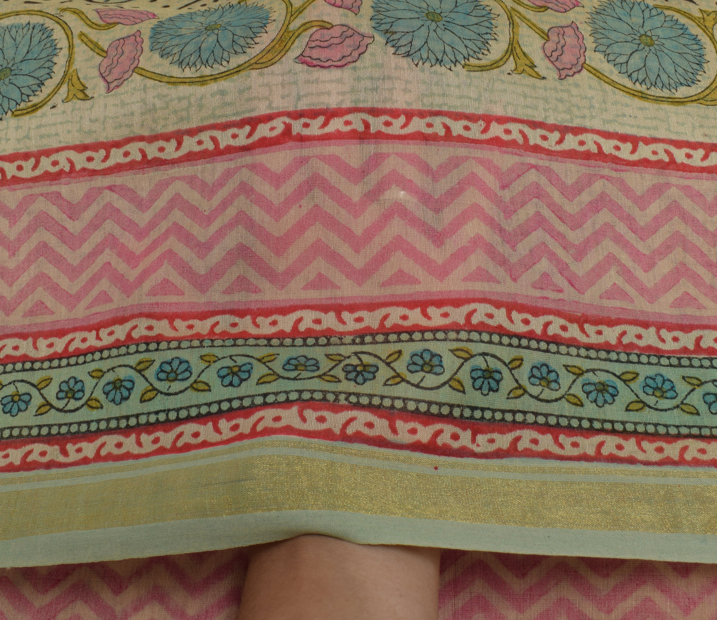 Sushila Vintage Indian Cream Dupatta 100% Pure Silk Printed Long Stole Veil