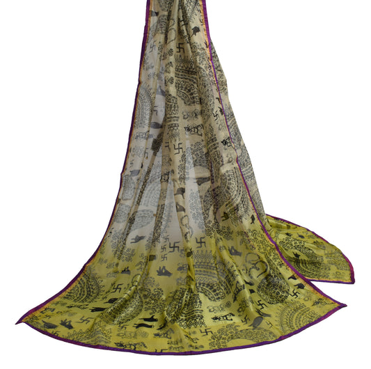 Sushila Vintage Indian Cream Dupatta Blend Silk Printed Long Stole Hijab Veil