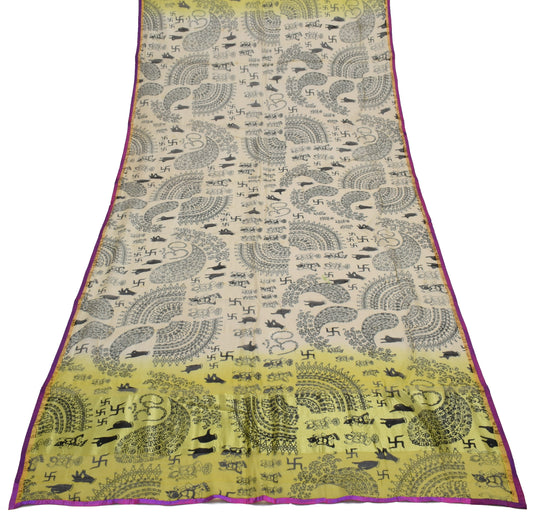 Sushila Vintage Indian Cream Dupatta Blend Silk Printed Long Stole Hijab Veil