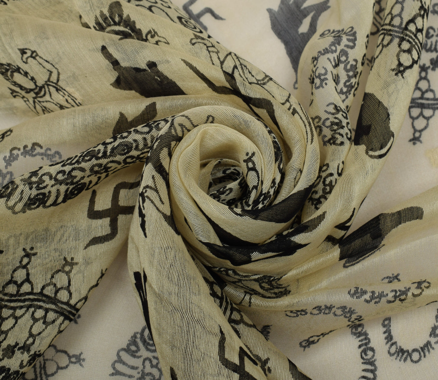 Sushila Vintage Indian Cream Dupatta Blend Silk Printed Long Stole Hijab Veil