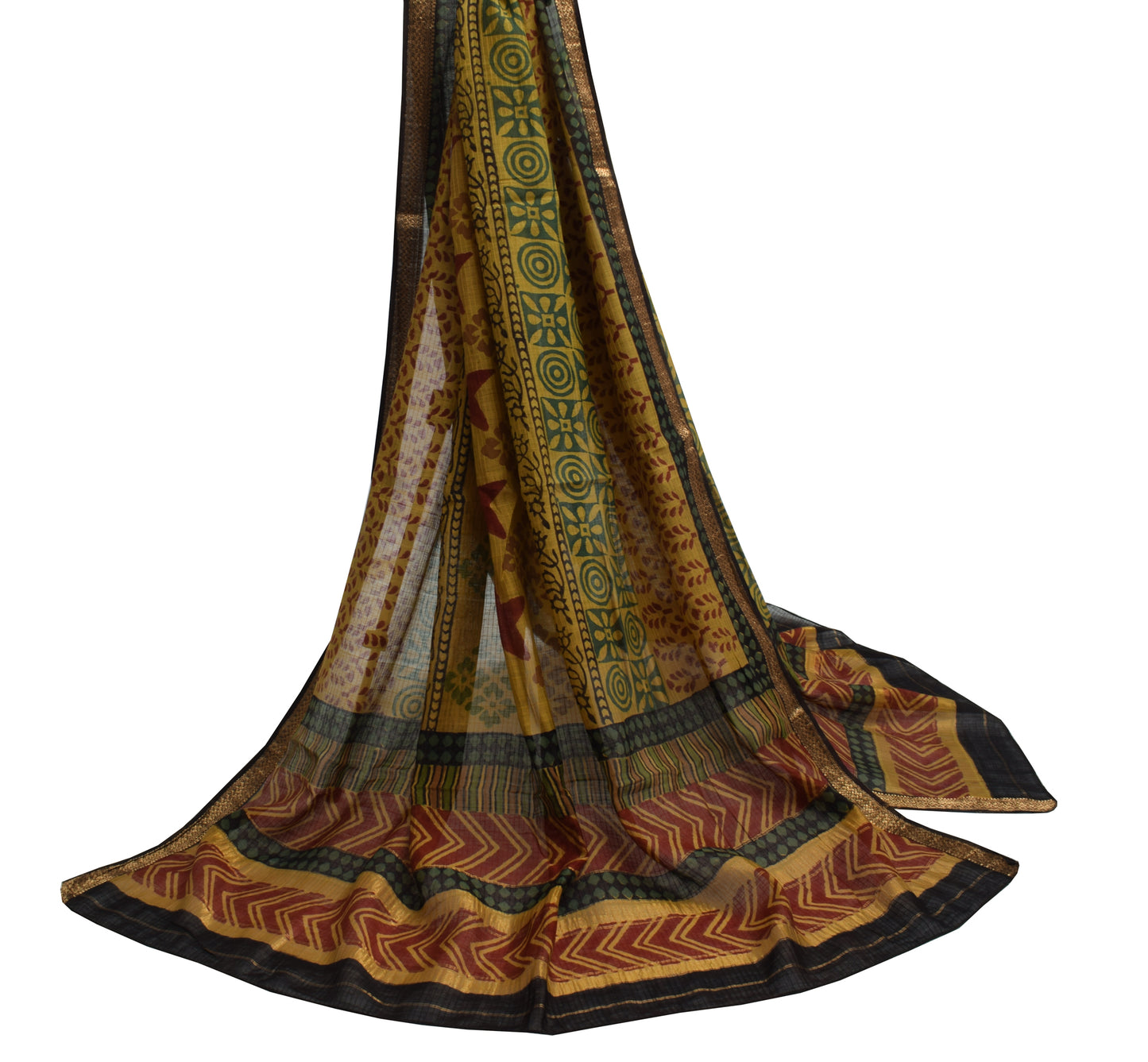 Sushila Vintage Indian Green Dupatta 100% Pure Cotton Printed Long Stole Hijab