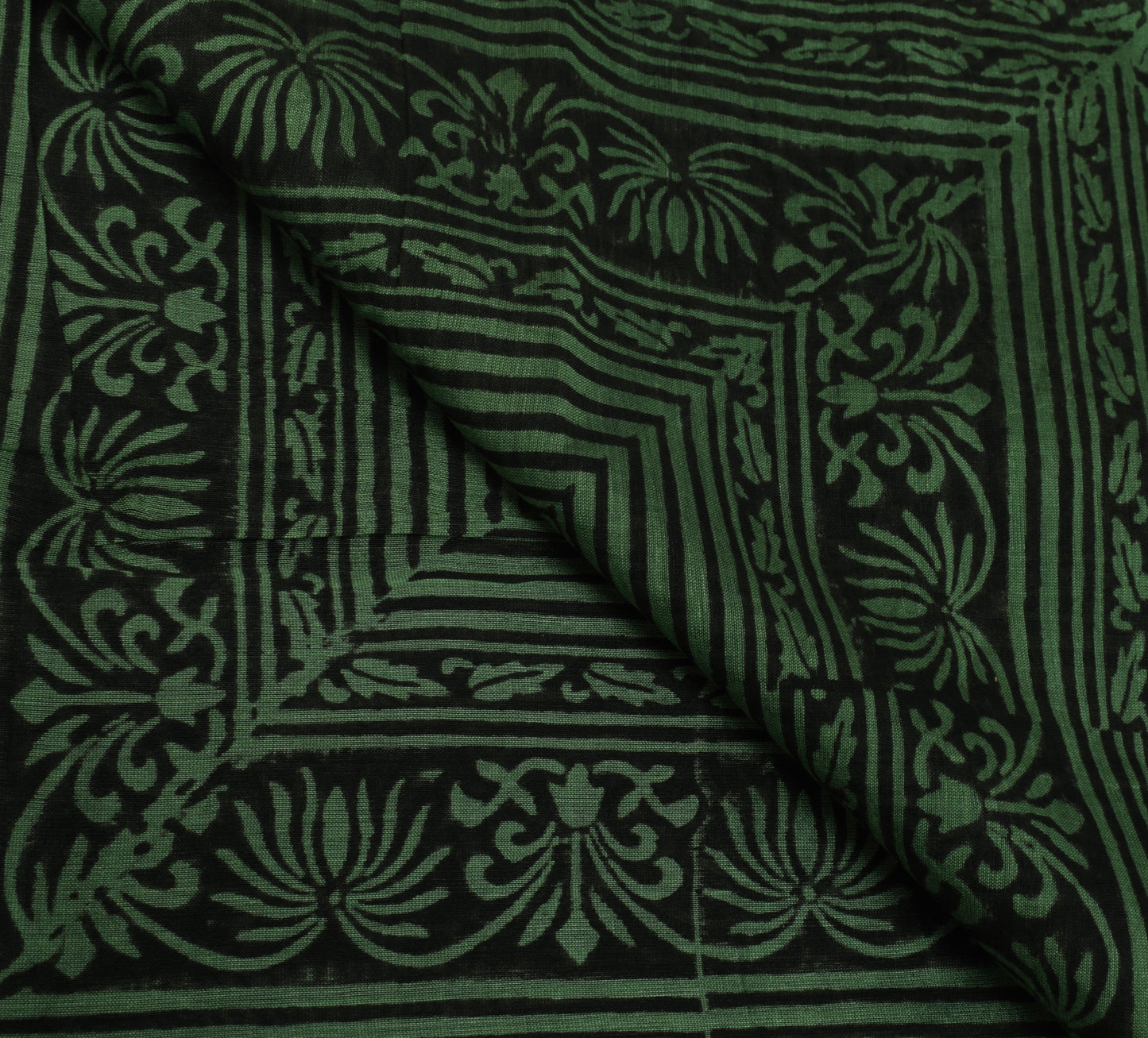 Sushila Vintage Indian Green Dupatta Blend Silk Hand Block Printed Long Stole