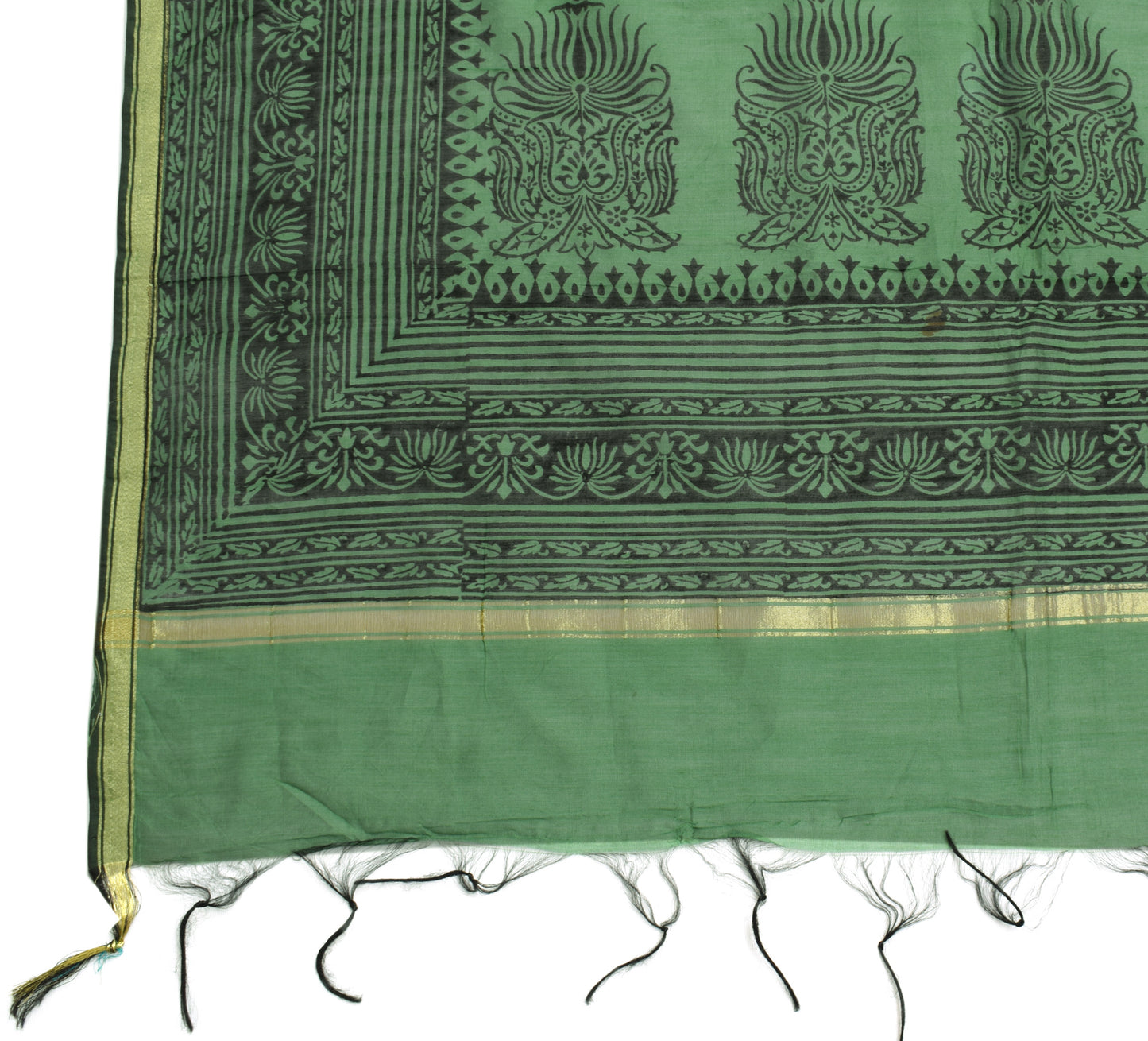 Sushila Vintage Indian Green Dupatta Blend Silk Hand Block Printed Long Stole