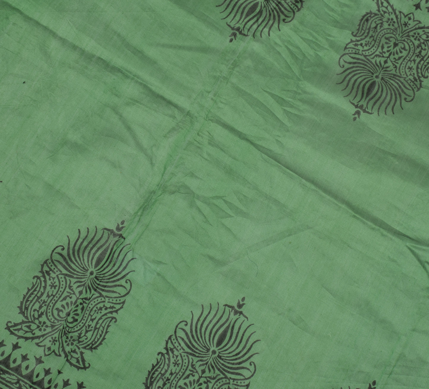 Sushila Vintage Indian Green Dupatta Blend Silk Hand Block Printed Long Stole