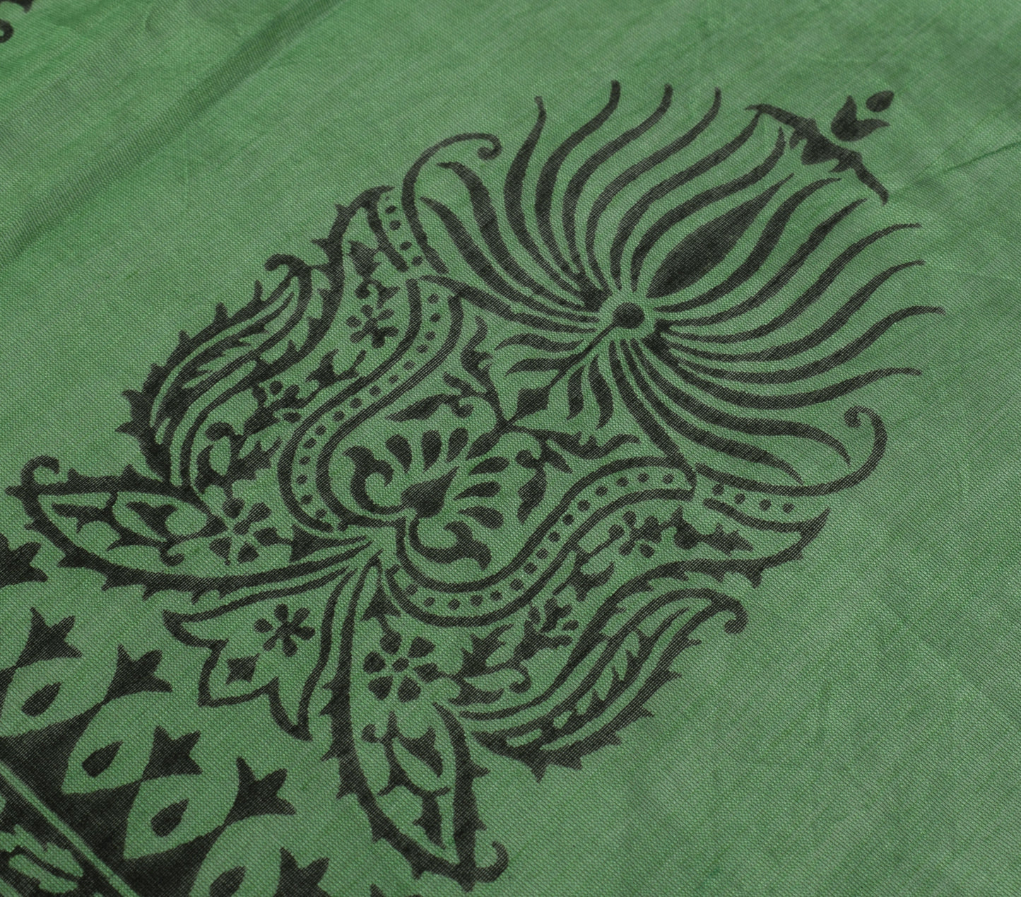 Sushila Vintage Indian Green Dupatta Blend Silk Hand Block Printed Long Stole
