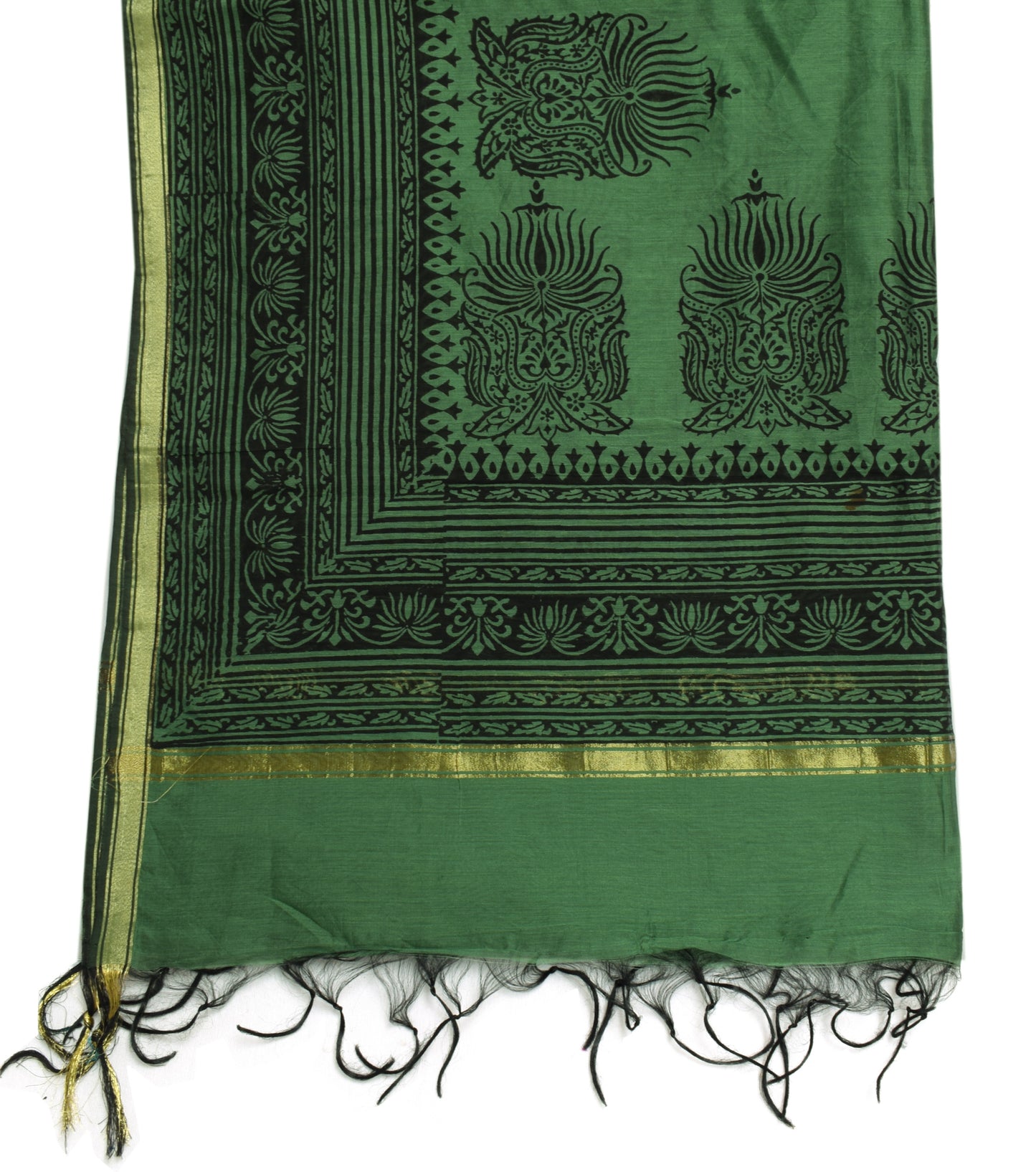 Sushila Vintage Indian Green Dupatta Blend Silk Hand Block Printed Long Stole