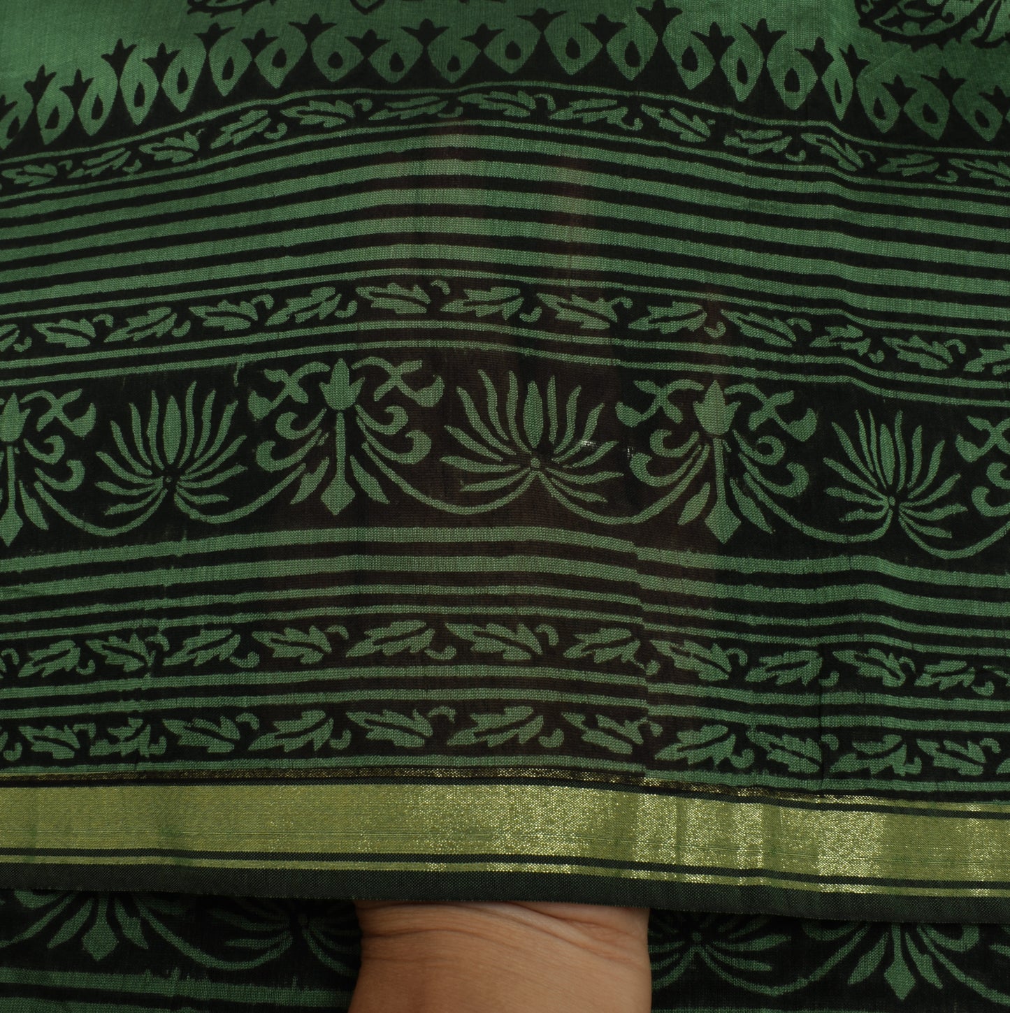 Sushila Vintage Indian Green Dupatta Blend Silk Hand Block Printed Long Stole