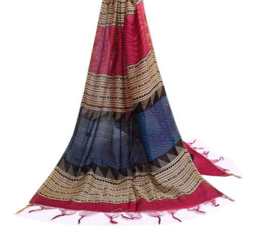 Sushila Vintage Multi-Color Dupatta 100% Pure Silk Printed Long Stole Scarves