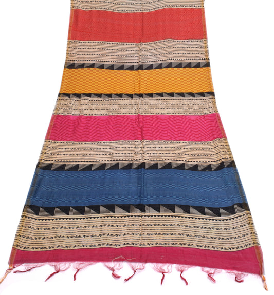 Sushila Vintage Multi-Color Dupatta 100% Pure Silk Printed Long Stole Scarves