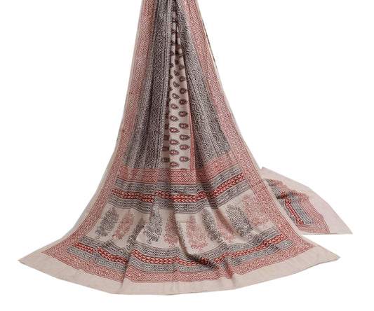 Sushila Vintage Cream Dupatta 100% Pure Cotton Hand Block Printed Long Stole