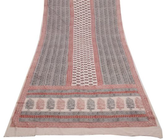Sushila Vintage Cream Dupatta 100% Pure Cotton Hand Block Printed Long Stole