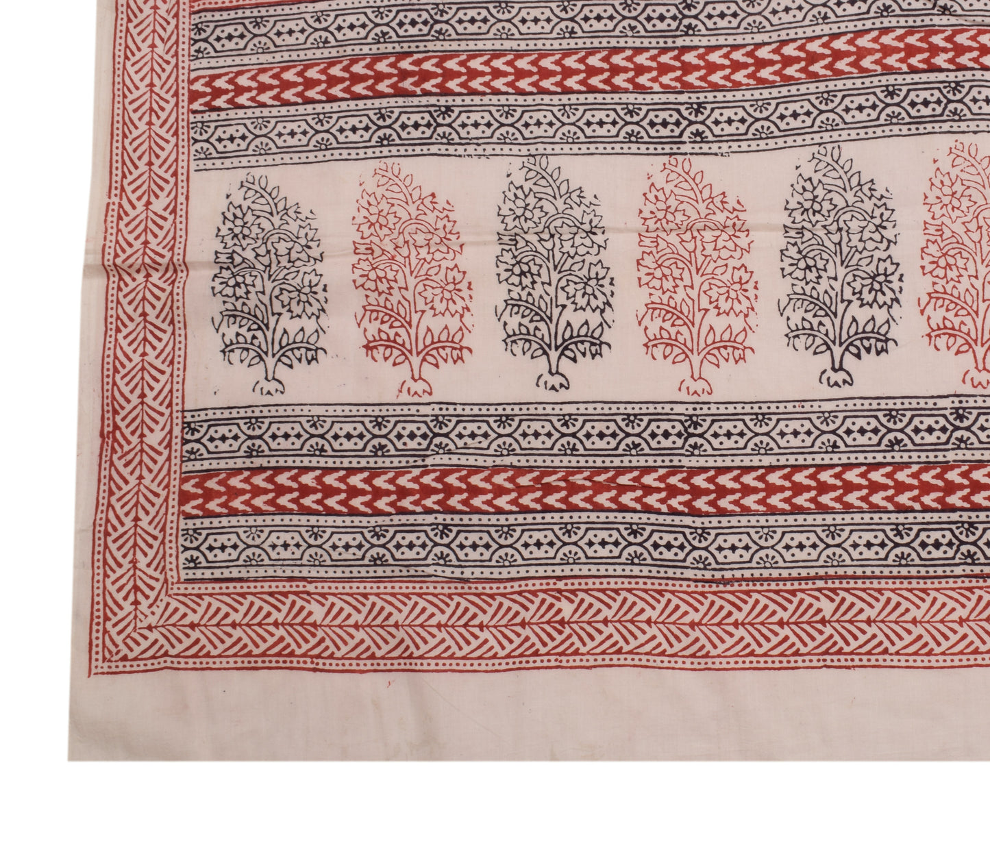 Sushila Vintage Cream Dupatta 100% Pure Cotton Hand Block Printed Long Stole