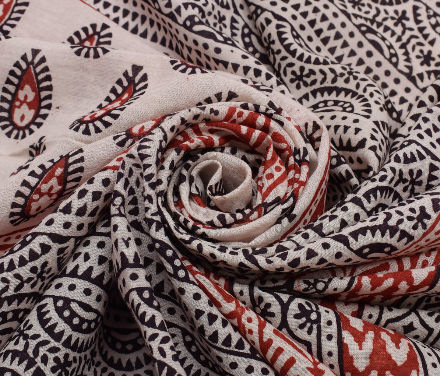 Sushila Vintage Cream Dupatta 100% Pure Cotton Hand Block Printed Long Stole